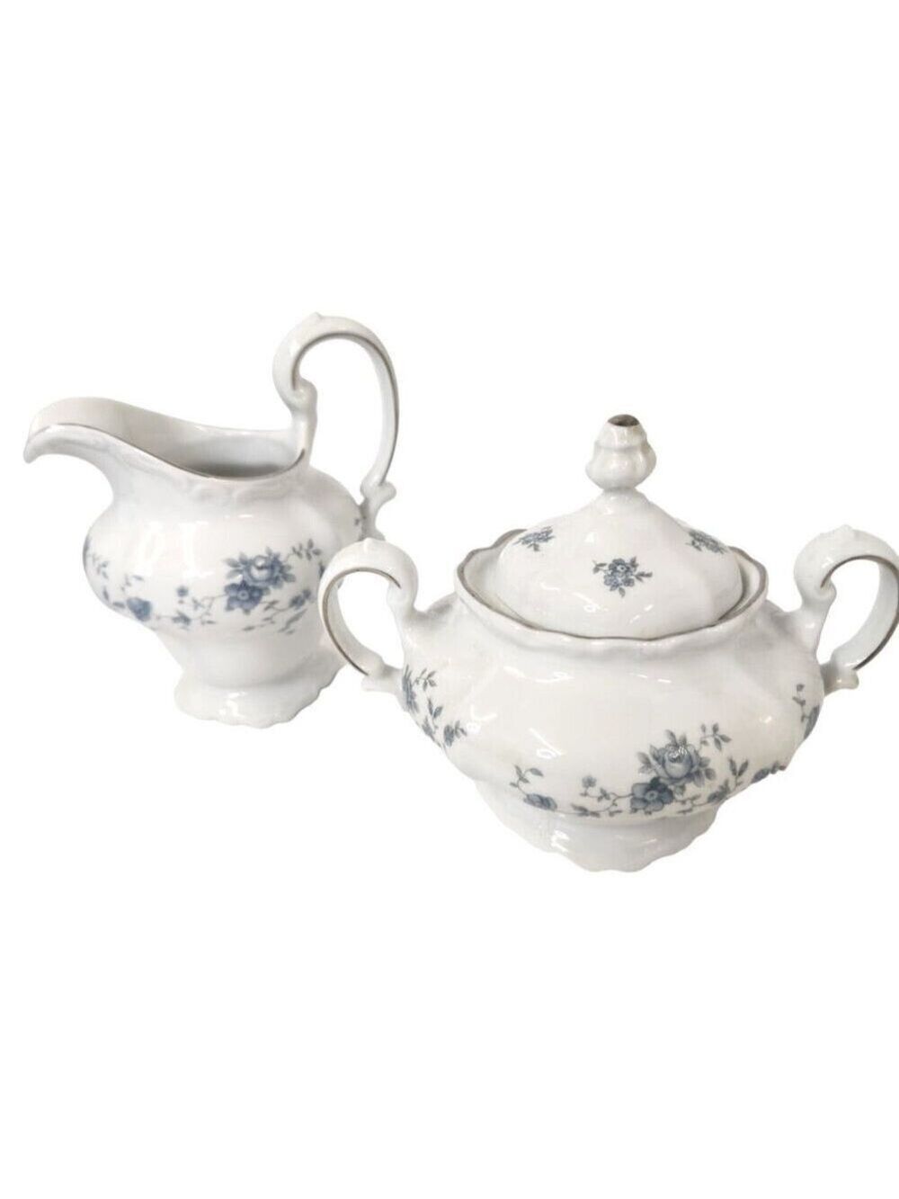 Traditions Fine China Blue Garland Creamer & Sugar Set Made in Thailand for Joha
